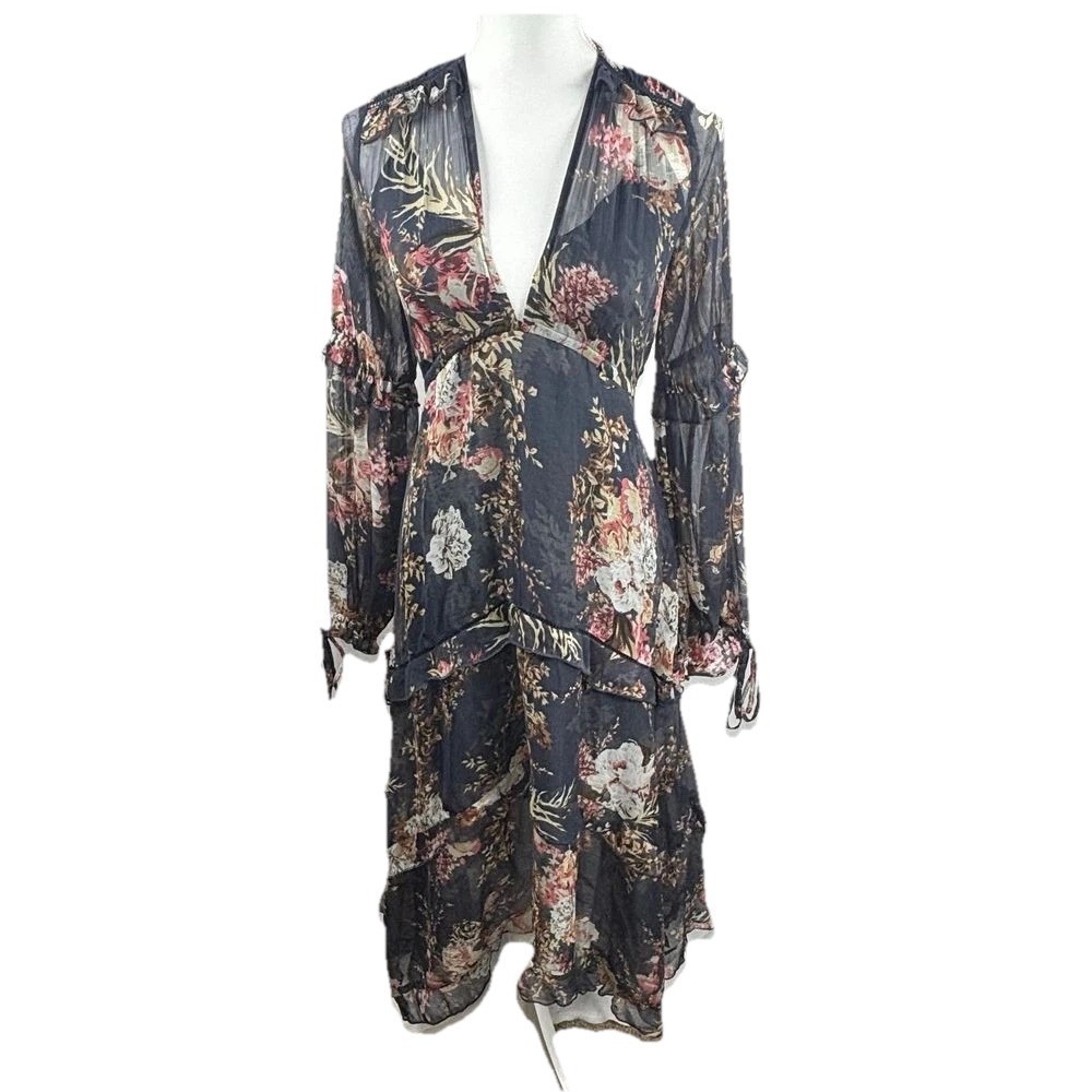 Cottagecore Midi Dress Blue Romantic Chiffon Boho‎ Sheer Fairycore Floral 8 ASOS - Picture 2 of 11